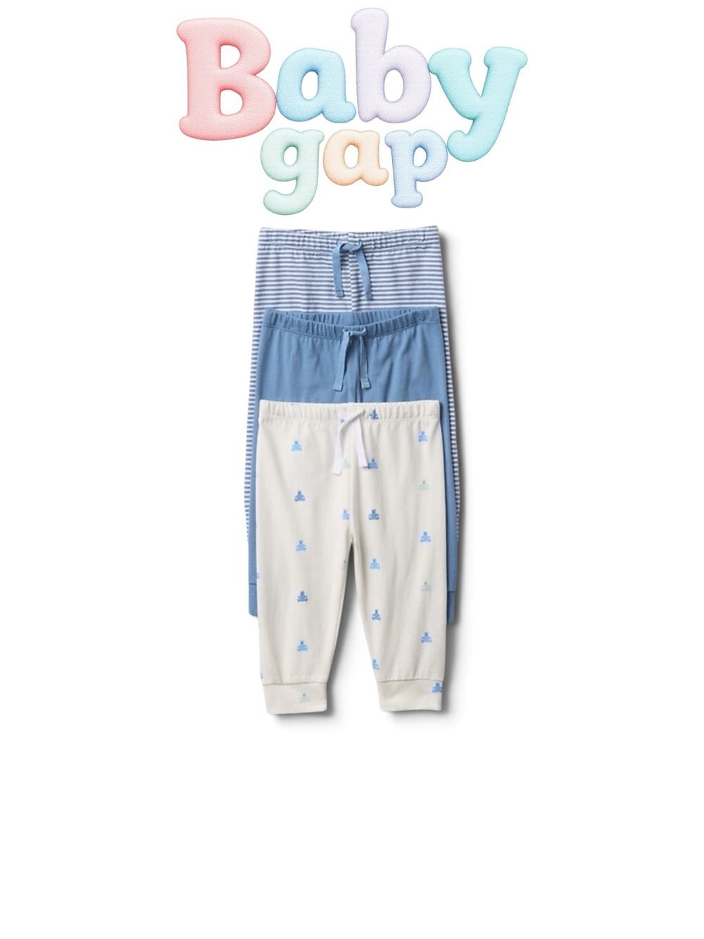 GAP Baby Pajama Bottoms Trio in Blue and Cream organic 6-12 months organic